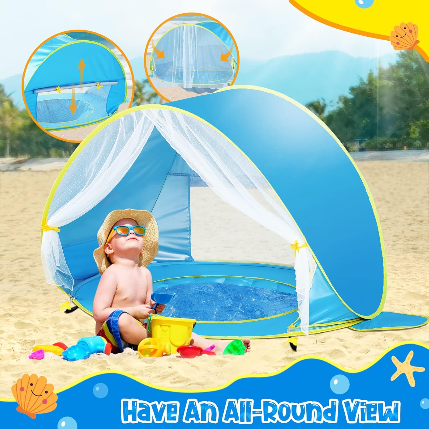 Baby Beach Tent with Canopy, UPF50+ UV Protection, Easy Pop Up Shade Pool for Toddlers S812551