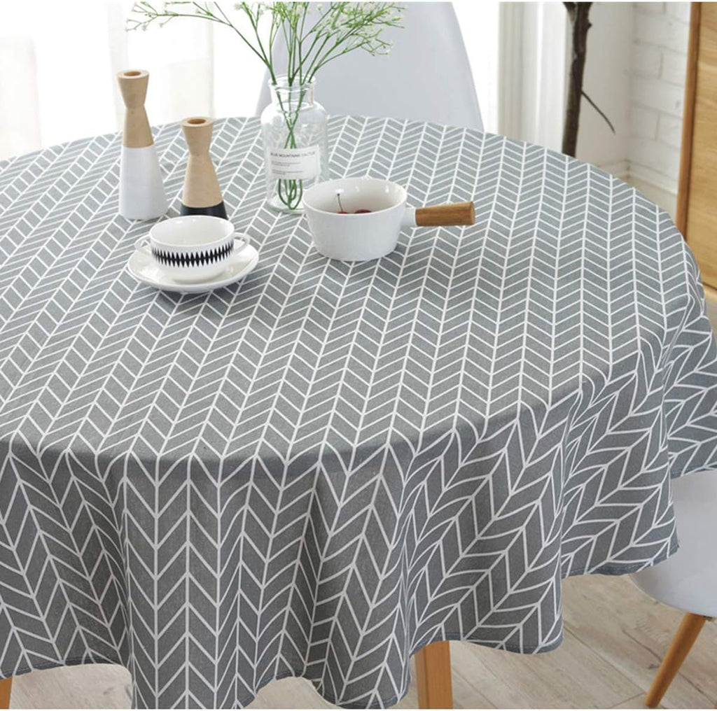 Cotton Linen Tablecloth with Arrow Pattern, Round 60 Inch L1726