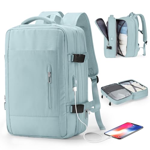 Large Laptop Travel Backpack for Women Carry On Airline Flight Approved Expandable Work Personal Item size Backpack with laptop compartment for College Men Hiking Waterproof Mochila de Viaje Blue