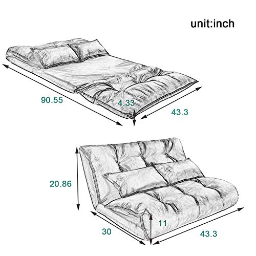 Futon Floor Sofa Folding Chaise Lounge with Adjustable Back and Steel Frame X851555
