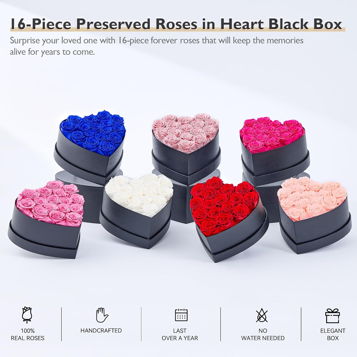 Heart Shape Box Preserved Roses, 16 Red Roses W7439