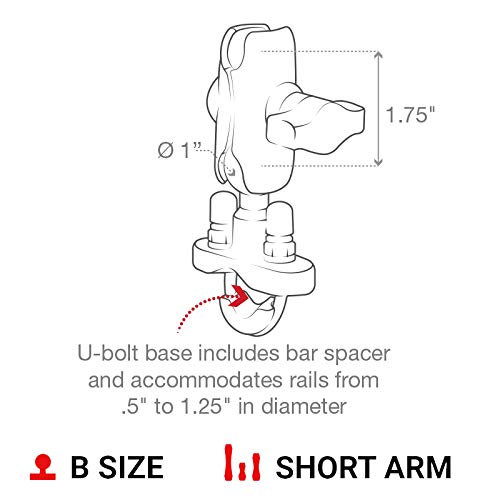 Phone Mount with Handlebar U-Bolt Base and Short Arm for Motorcycle, ATV, Bike B586553