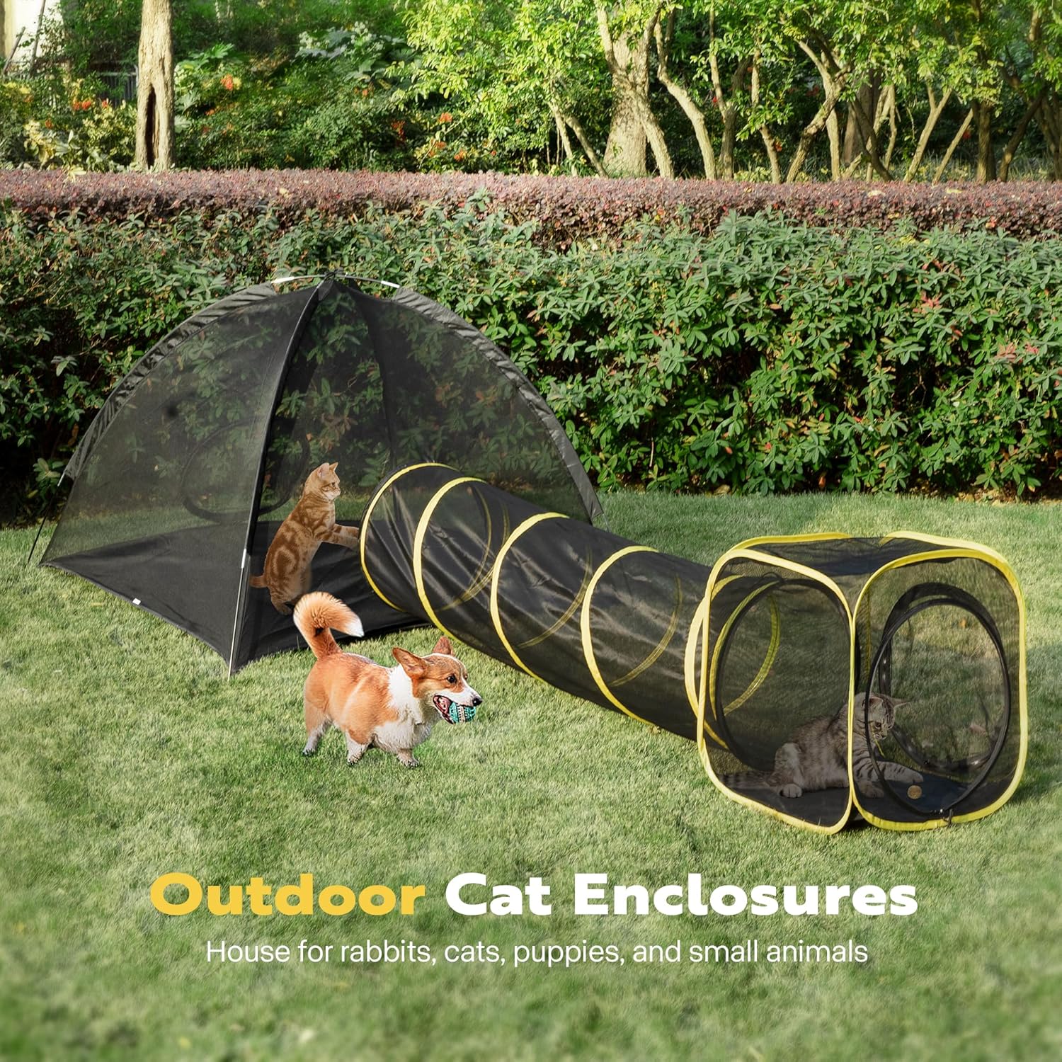 Outdoor Cat Enclosure with Tent, Tunnel, and Playhouse K7097