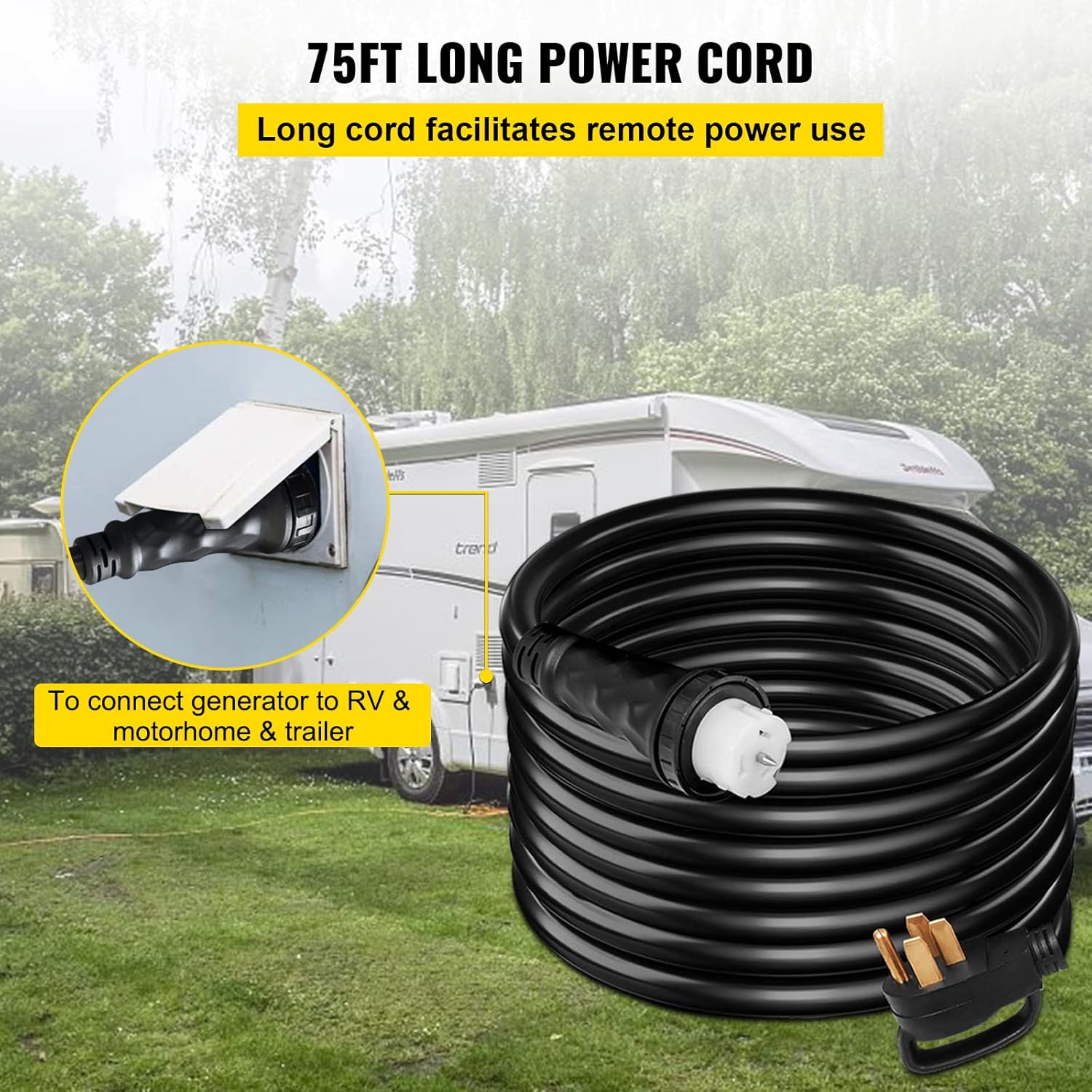 50 ft 50 Amp Generator Extension Cord 4 Wire 8 Gauge 125V 250V Twist Lock Connectors H470356