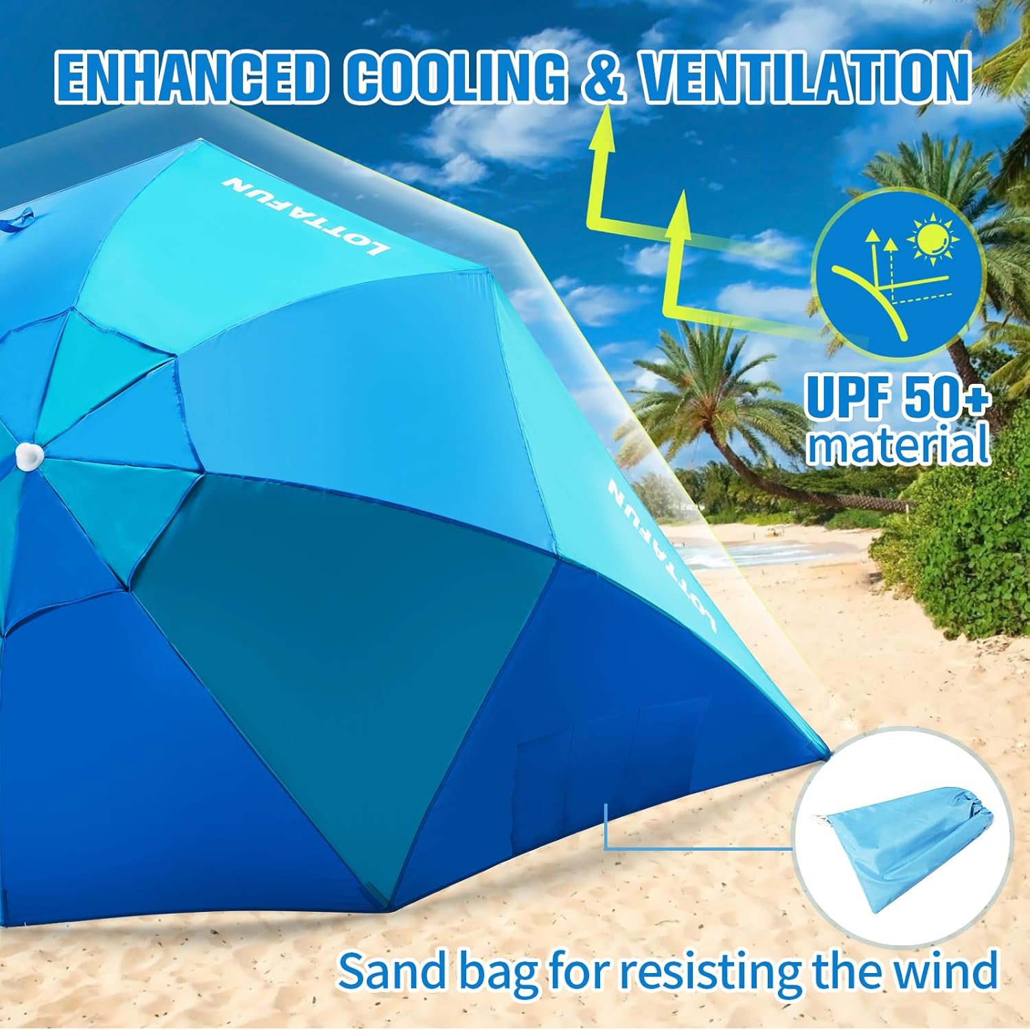 10-Foot Beach Shelter Umbrella UPF 50+ Sun and Rain Protection M39863