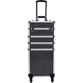 4 in 1 Rolling Makeup Train Case, Aluminum Makeup Travel Organizer Cosmetic Case, Cosmetology Display Suitcase on Wheels, Beauty Storage Luggage Lockable w/4 Removable Wheels(Silver)
