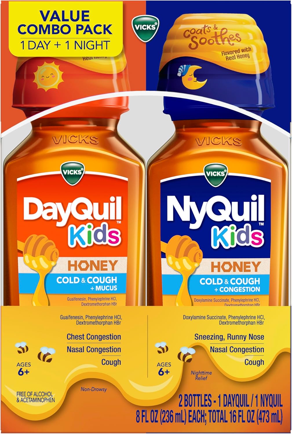 Kids Daytime & Nighttime Cold and Cough Relief, Honey Flavor, 2 Bottles C222579