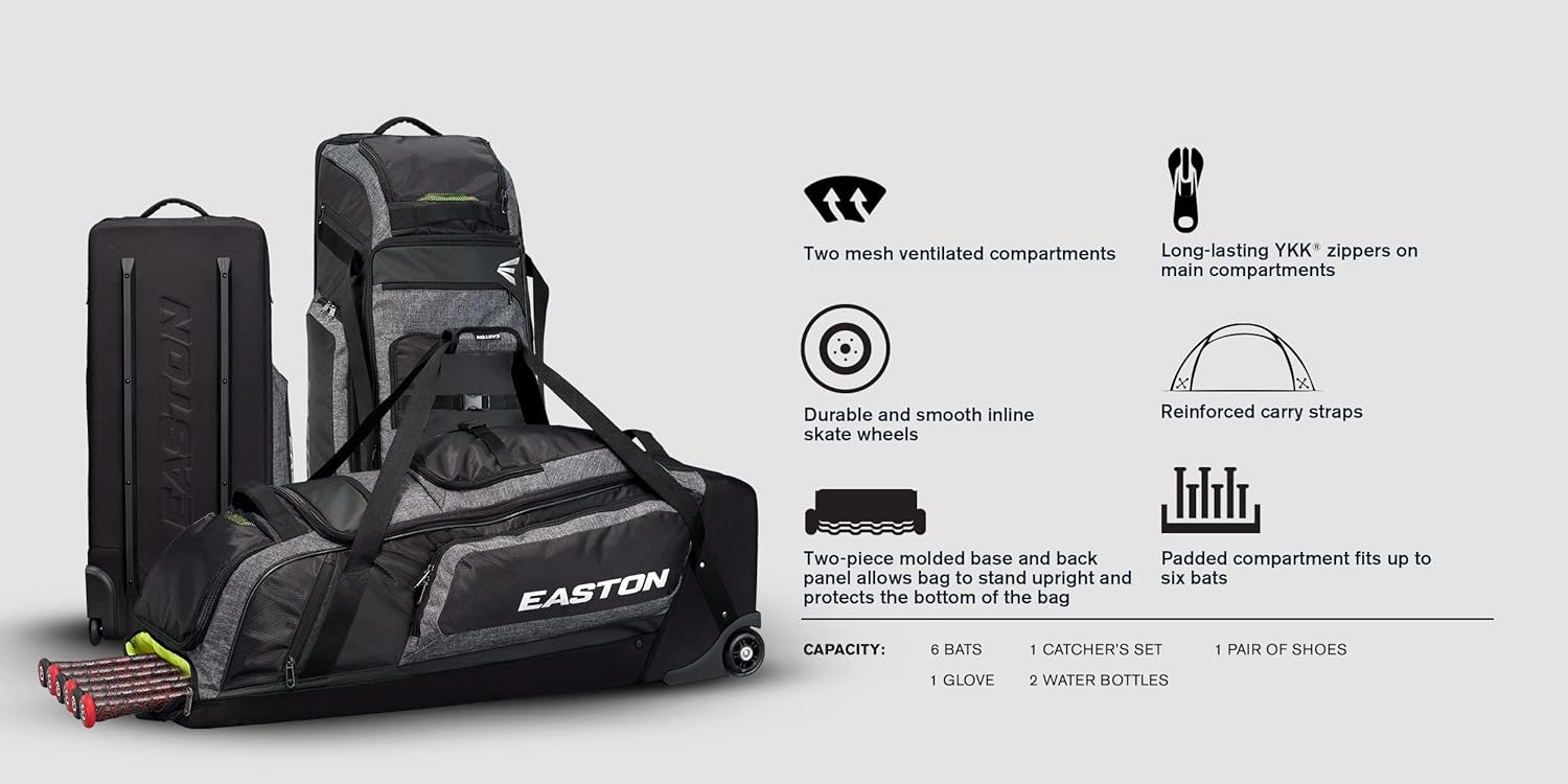 TANK PRO Wheeled Equipment Bag for Baseball Softball, Black A4075