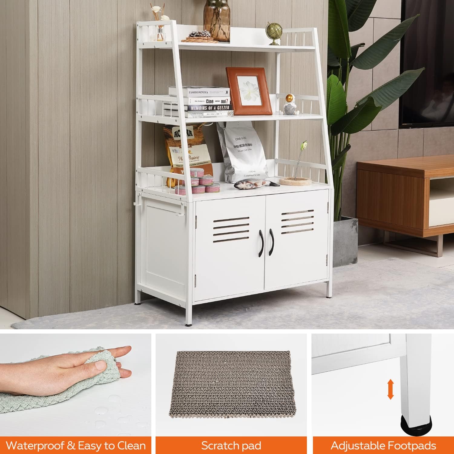 Cat Litter Box Enclosure Furniture with Shelf Storage and 2 Doors A7044