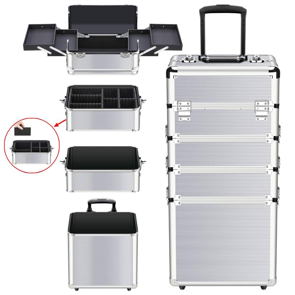 Rolling Makeup Train Case with Folding Trays W4514