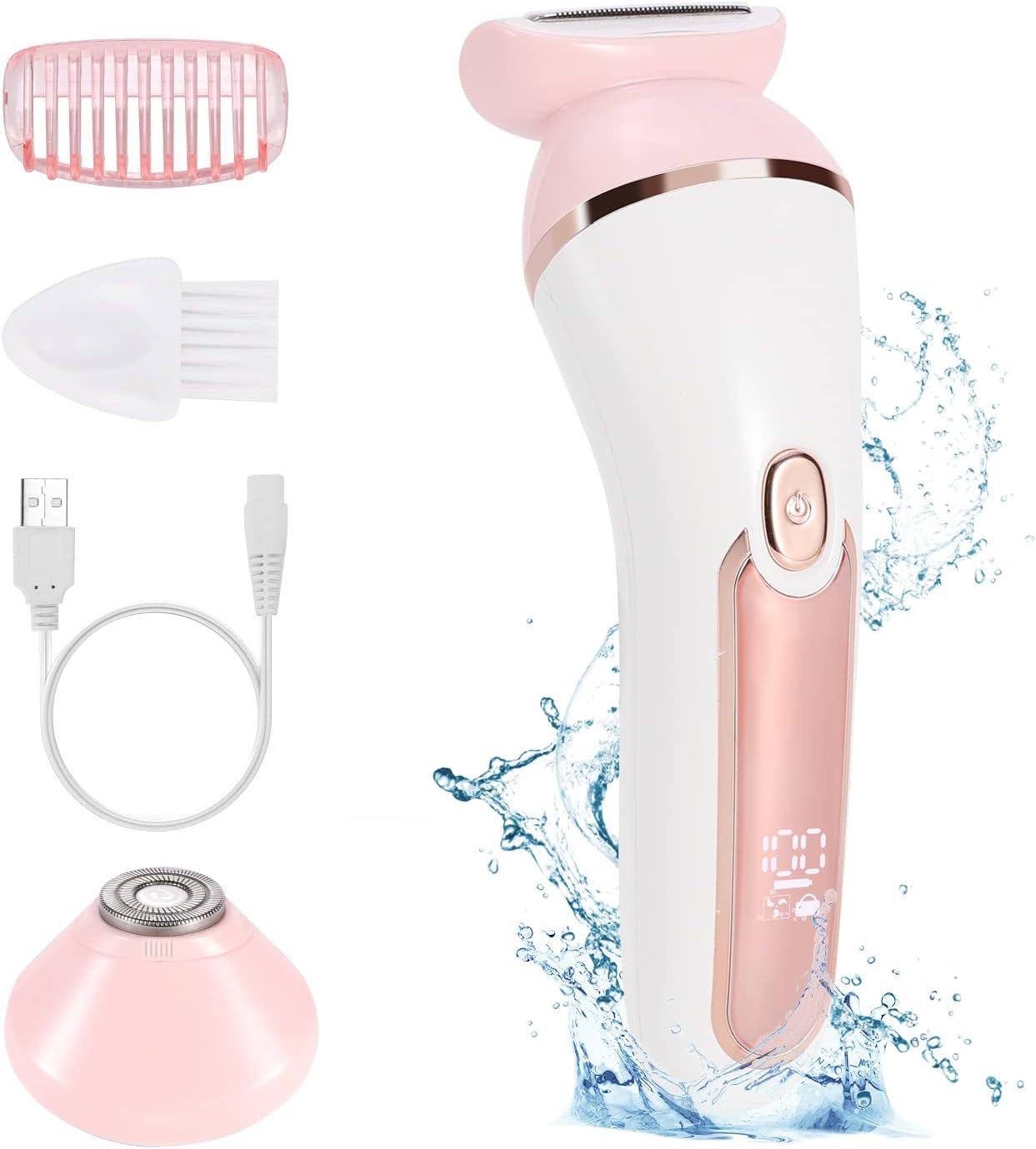 Electric Razors for Women - 2-in-1 Lady Rechargeable Shaver for Legs, Arms, Face Hair Removal - Cordless, Waterproof, Painless Women Electric Shaver with Travel Lock - Wet & Dry.