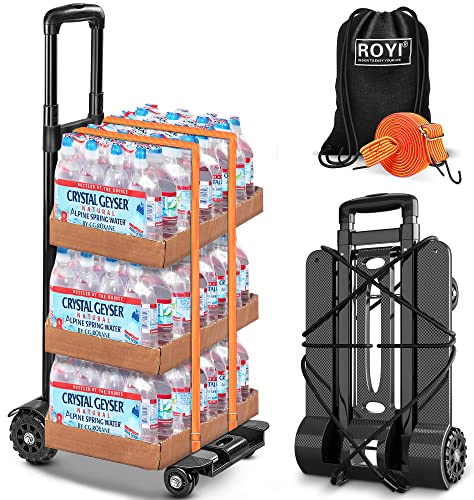 ROYI Folding Hand Truck, 360lbs Heavy Duty Solid Construction Utility Cart Compact and Lightweight for Luggage, Personal, Travel, Auto, Moving and Office Use - Portable Fold Up Dolly(4 wheel-rotate)