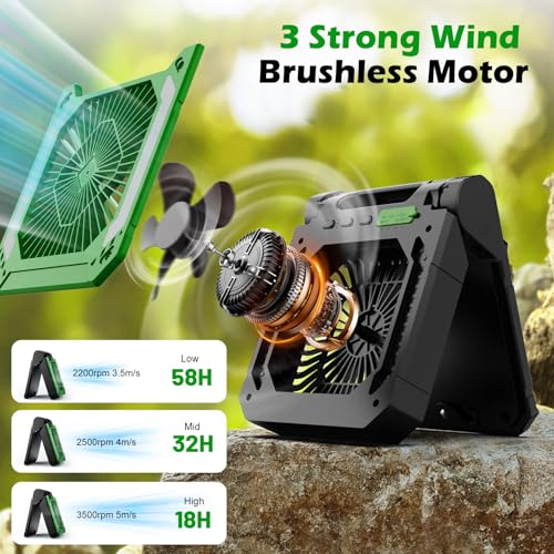 Solar Powered Camping Fan with LED Lantern, Rechargeable, 3 Speeds R48444