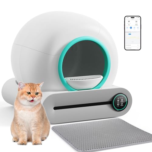 Self Cleaning Cat Litter Box, Automatic Cat Litter Box with Mat & Liners, 65L+9L Large Capacity Self Cleaning Litter Box, APP Control/Suitable for Multiple Cats - Green