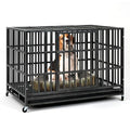 Upgrade 48 Inch Heavy Duty Indestructible XL Dog Crate Steel Escape Proof, Indoor Double Door High Anxiety Cage, Kennel with Wheels, Removable Tray, Extra Large XL XXL