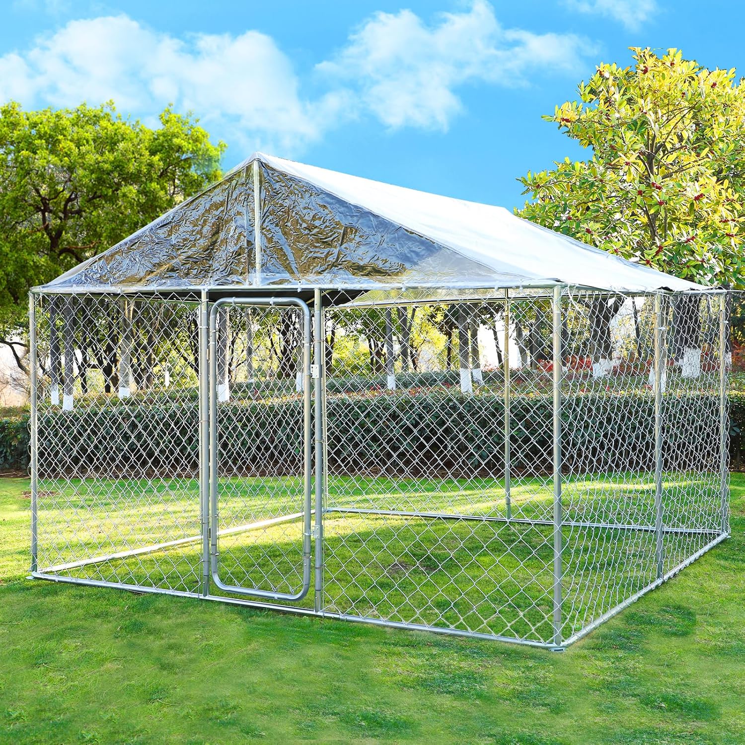 Outdoor Dog Kennel with Roof, 10x10x7FT Heavy Duty Dog Cage Run Playpen with Secure Lock C563