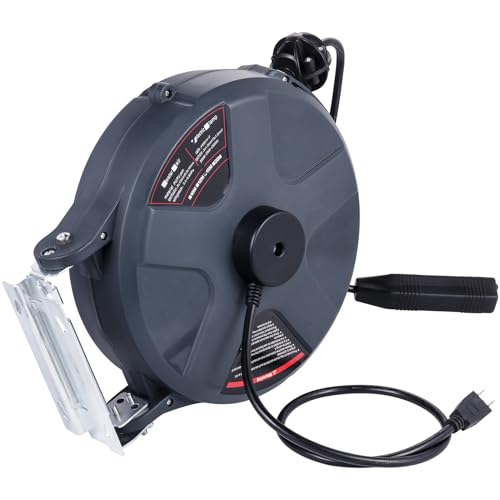 Retractable Extension Cord Reel 50 FT Heavy Duty Power Cord with Lighted Triple Tap Outlet H688258