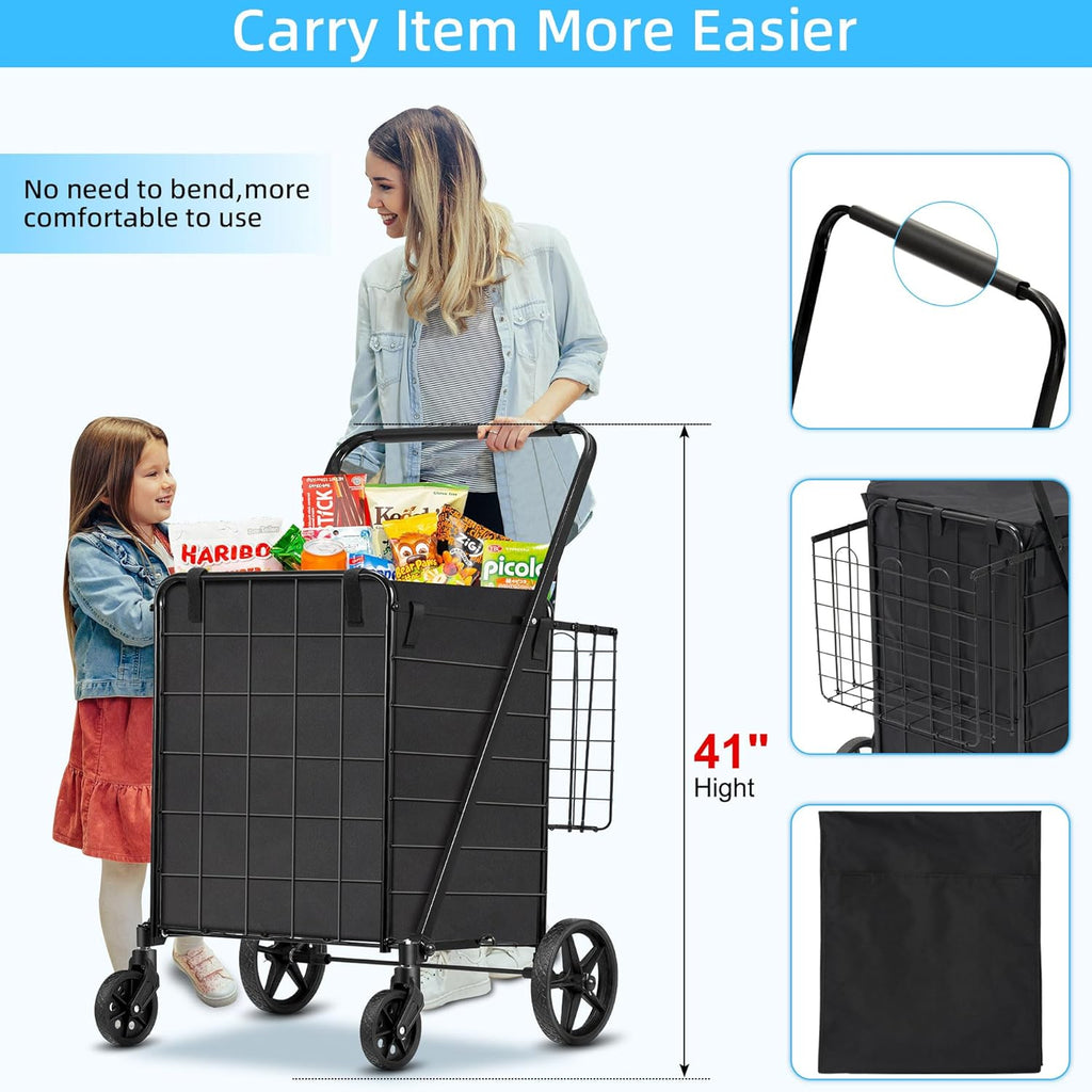 Folding Shopping Cart with Wheels Removable Liner I34891