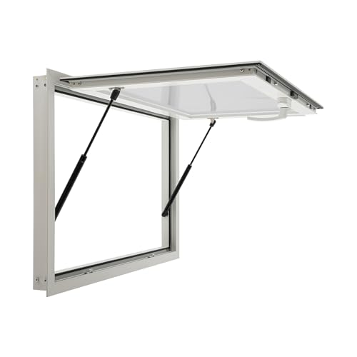 Concession Window, 36" x 36" Aluminum Alloy Food Truck Service Window with 4 Screen Windows & Awning Door & Drag Hook, Up to 80 Degrees Serving Window for Food Truck Concession Trailer