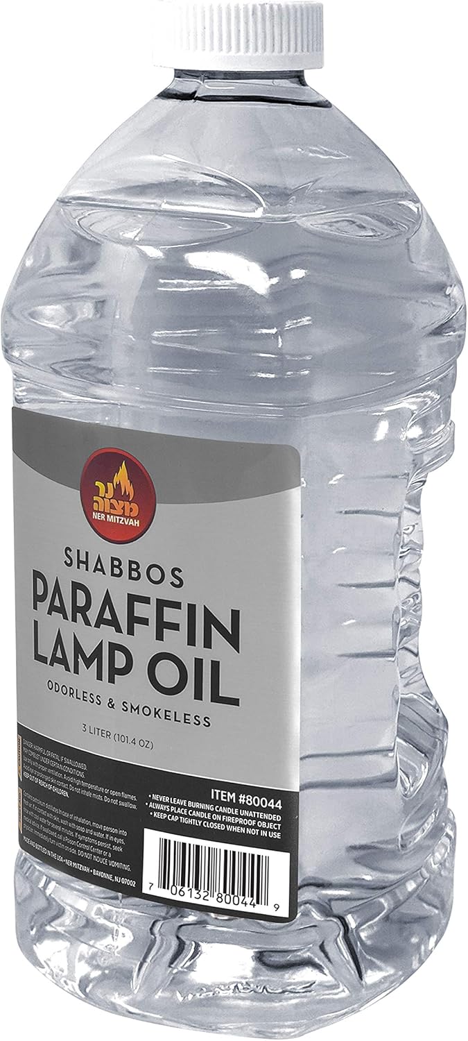 Ner Mitzvah Paraffin Lamp Oil - 3 Liter - Clear Smokeless, Odorless, Clean Burning Fuel for Indoor and Outdoor Use - (101.4 oz)