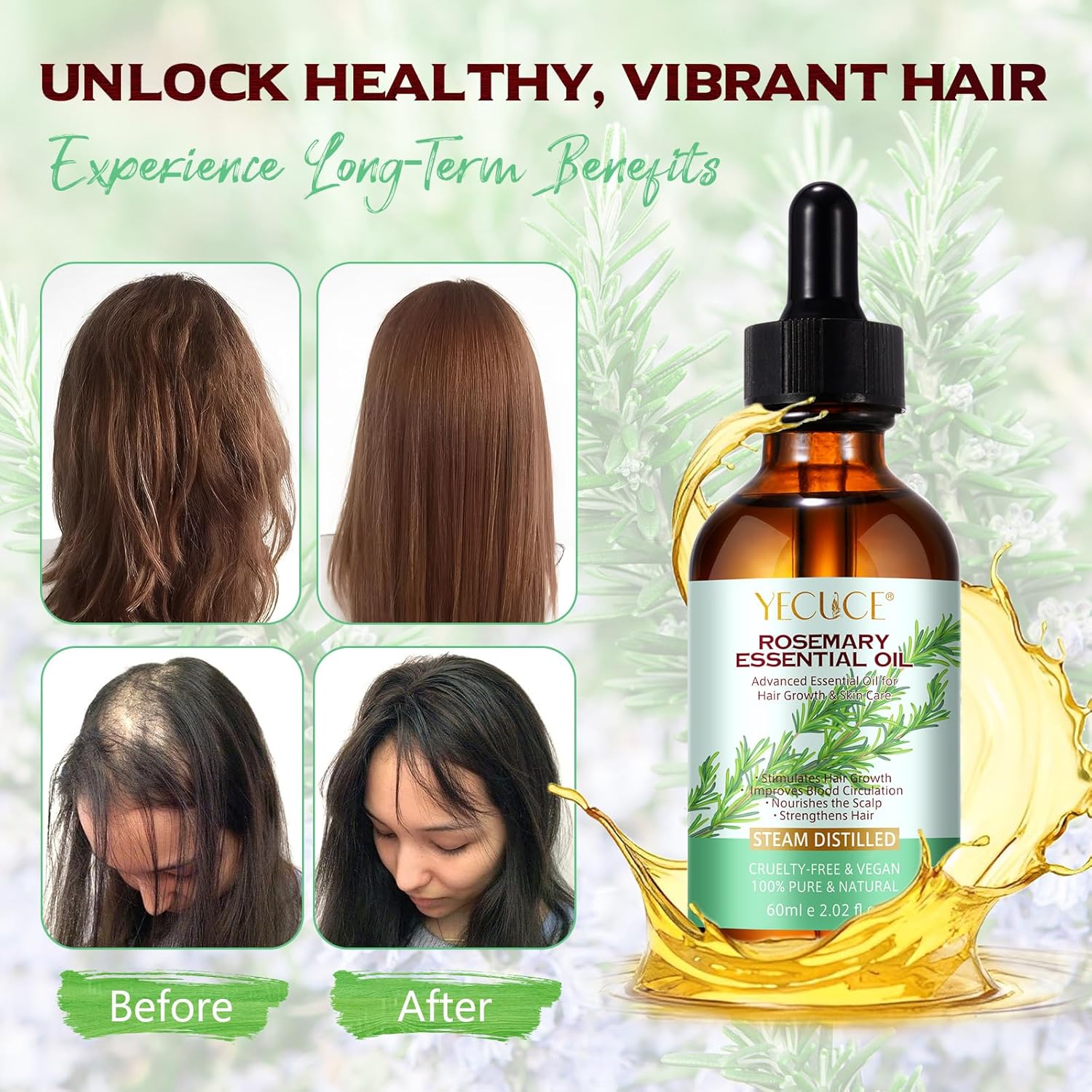 Rosemary Essential Oil with Glass Dropper for Hair, Skin, and Aromatherapy F7826