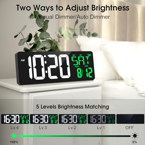 17 Inch Digital Wall Clock with Bluetooth Time Sync and Auto-Dimming X6086