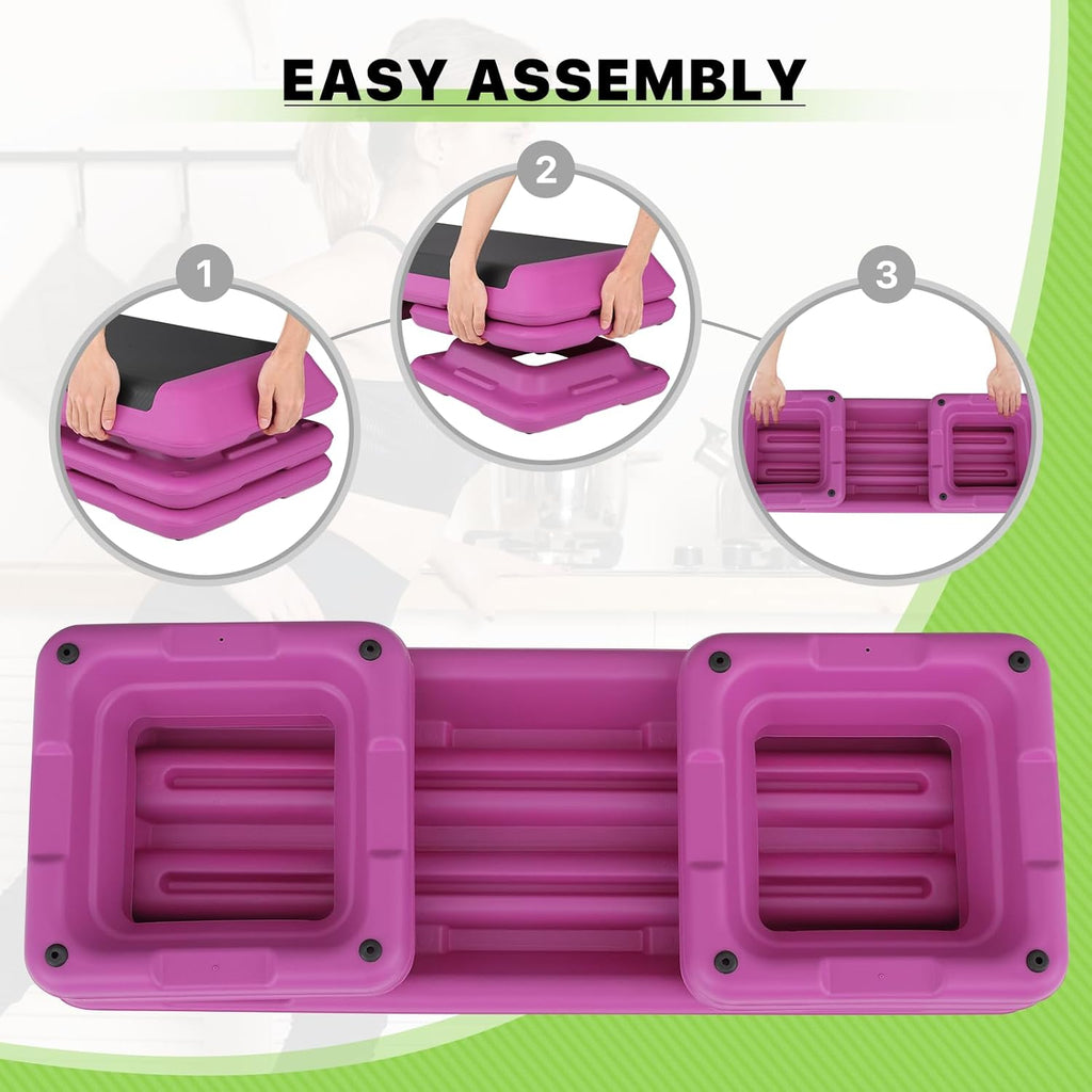43-Inch Exercise Stepper Platform with Adjustable Risers for Cardio and Strength Training Q360831