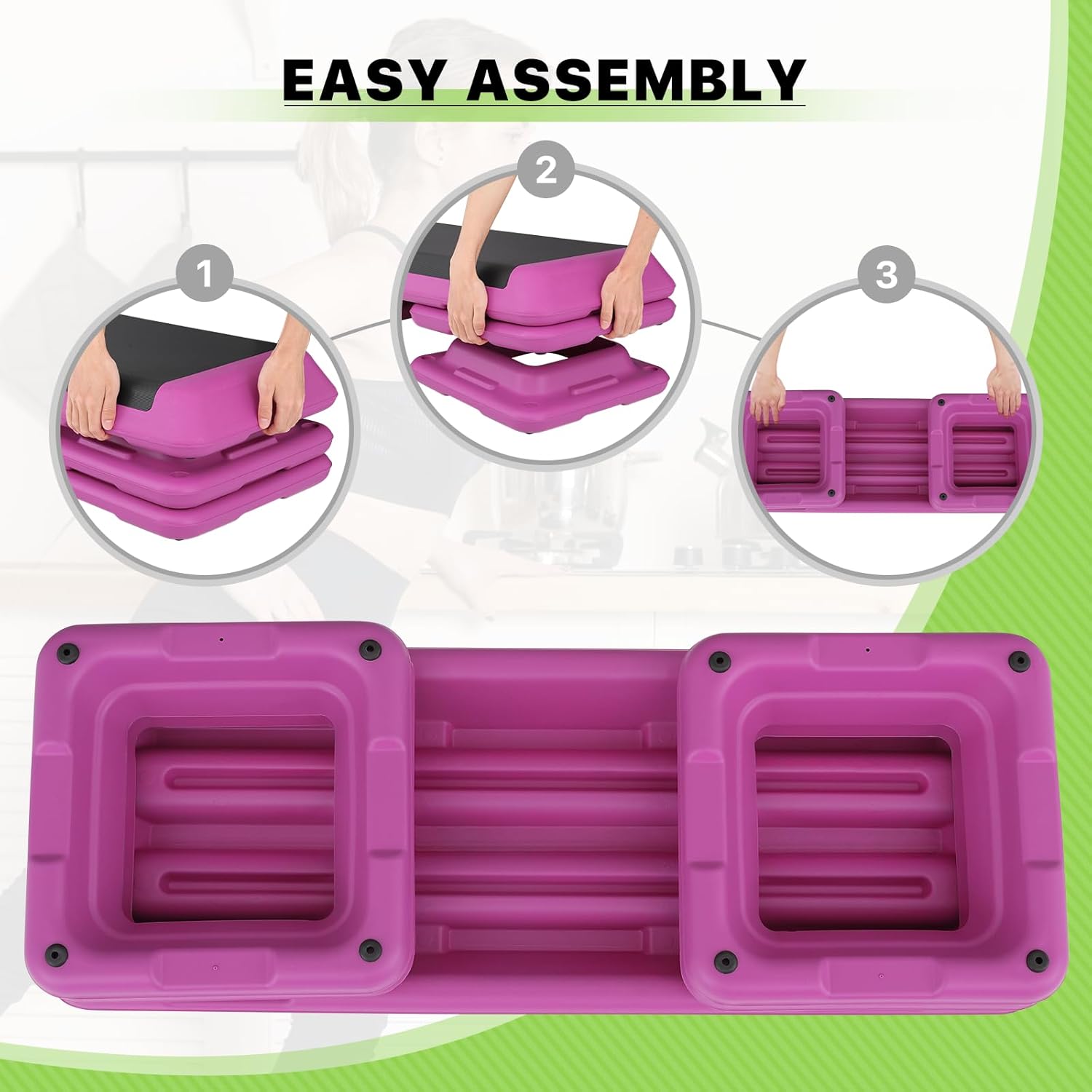 43-Inch Exercise Stepper Platform with Adjustable Risers for Cardio and Strength Training Q360831