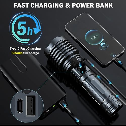 Rechargeable LED Flashlight, Waterproof Tactical Zoomable, for Camping B7045