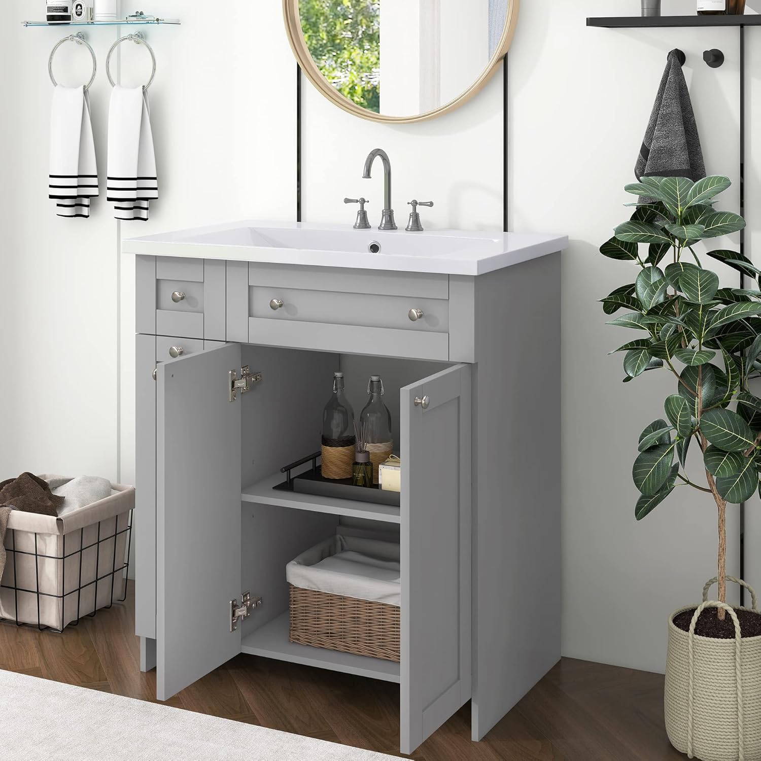 Bathroom Vanity with Single Sink and Storage Cabinet C979