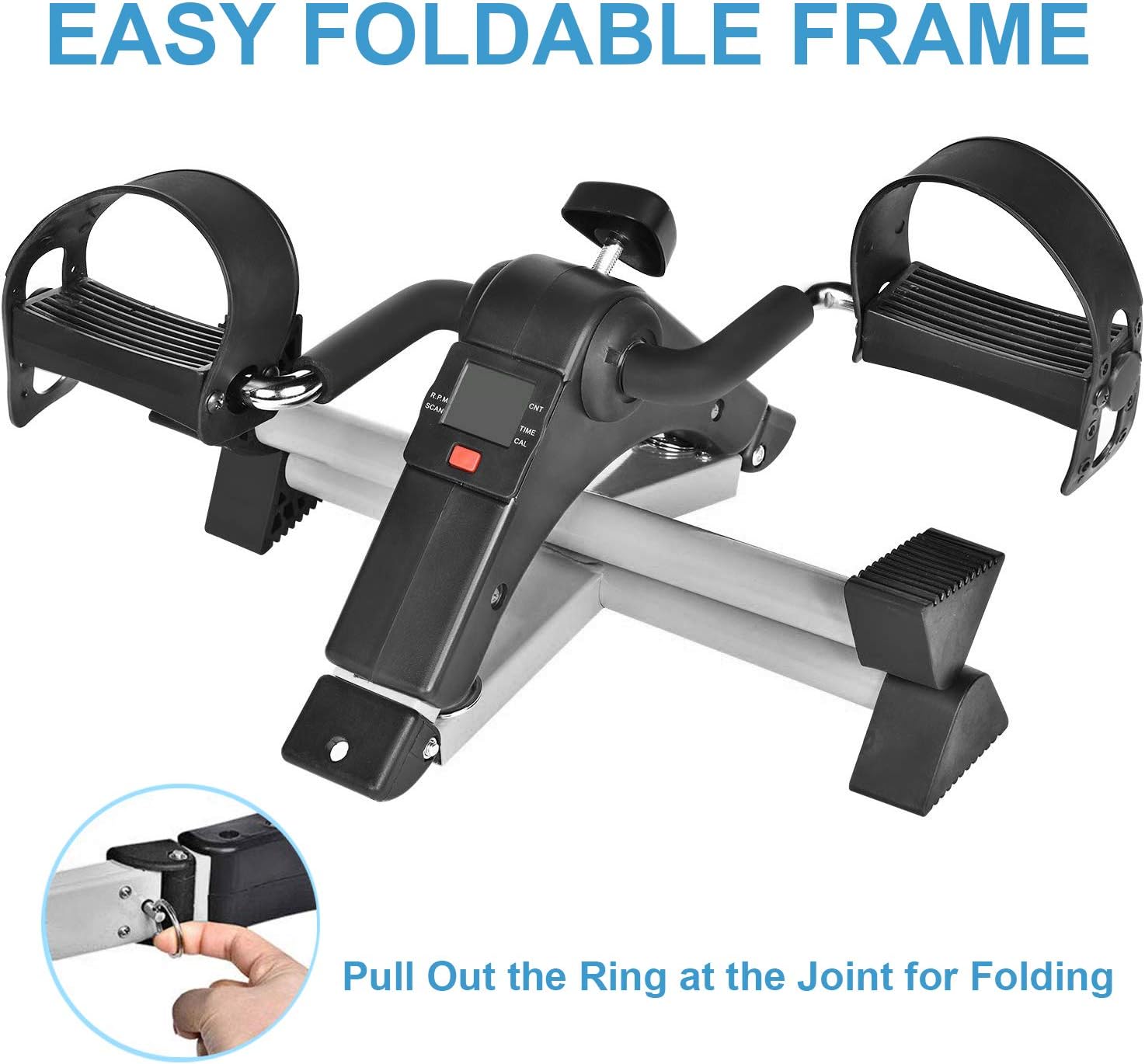 Under Desk Bike Pedal Exerciser with LCD Monitor, Foldable for Arms and Legs J32289