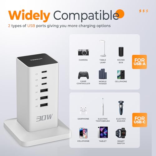 USB C Charger Block 30W, 6-Port Charging Hub for Phone Tablet Earphone C6836