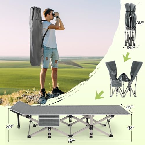 Folding Camping Cot Bed for Adults with Carry Bag, Grey S449