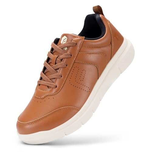 FitVille Men Walking Shoes Wide Dress Sneakers Comfortable Leather Shoes for Men Lightweight Plantar Fasciitis Bunions