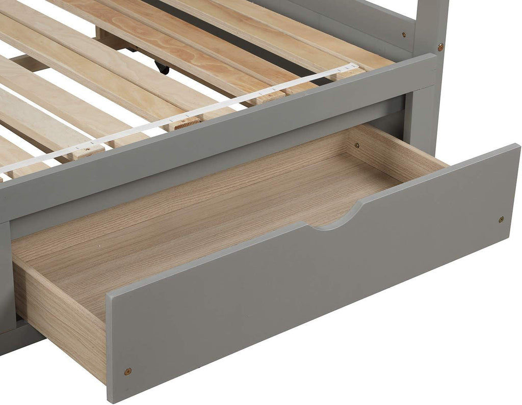 Wooden Daybed with Trundle and Storage Drawers, Twin to King, No Box Spring Required X4779