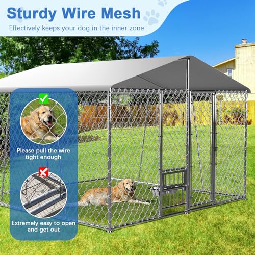 10x10x7FT Outdoor Dog Kennel with Cover and Bowls D9939
