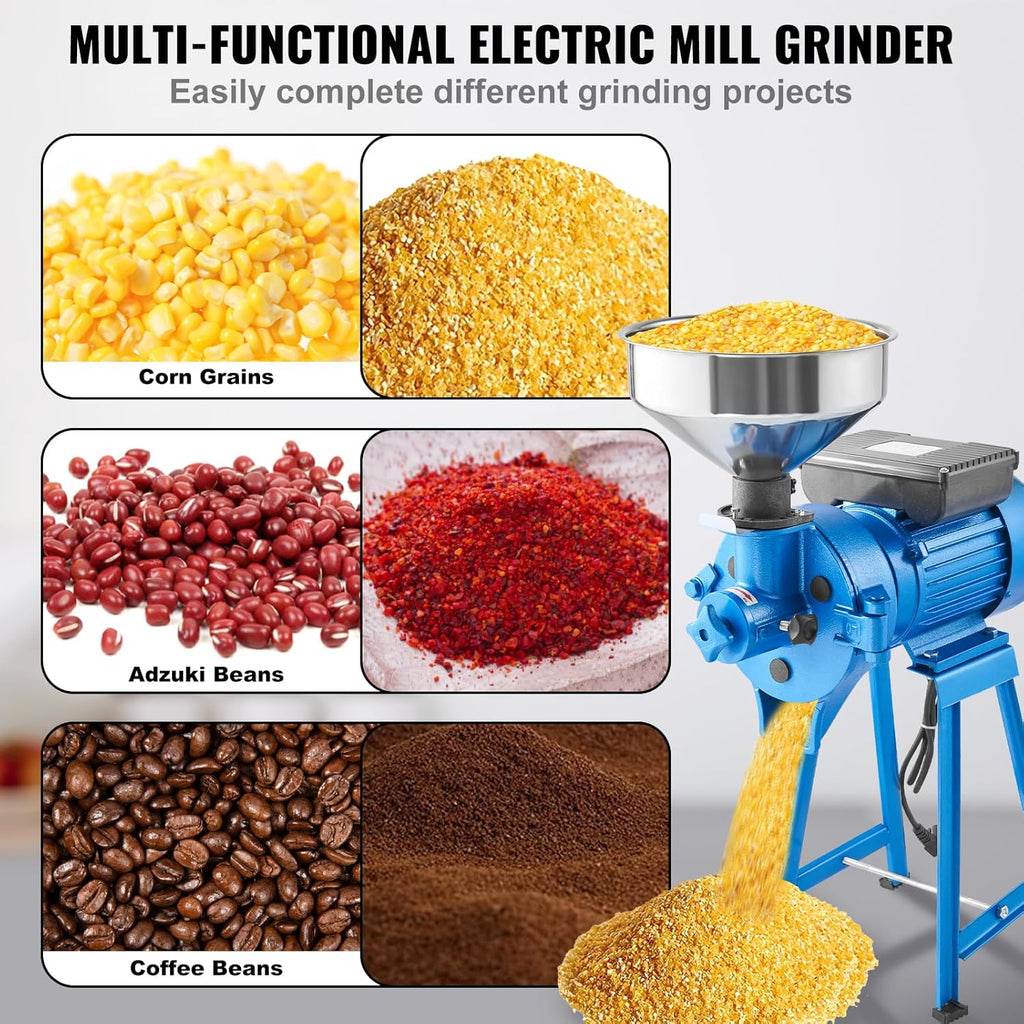 Electric Grain Mill Grinder, 1500W Commercial Corn Mill with Funnel, Thickness Adjustable R656