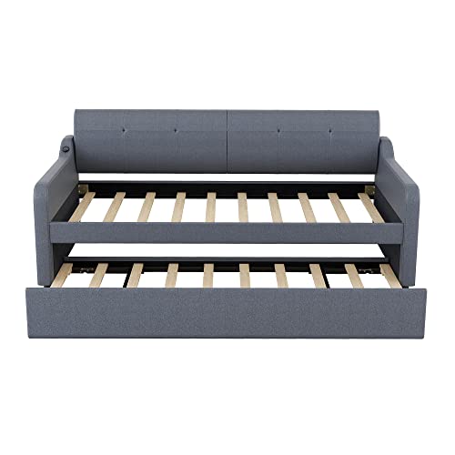 Twin Size Day Bed with Pop Up Trundle and USB Charging I57725