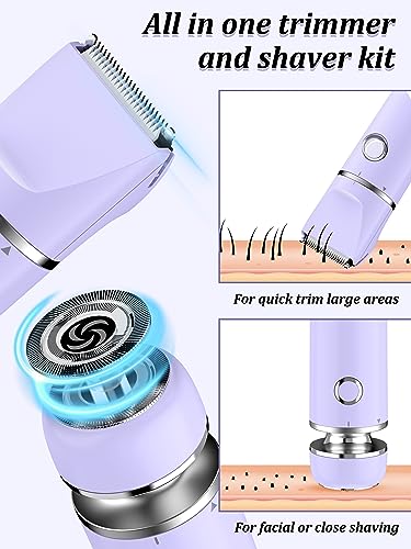 Bikini Trimmer and Shaver Kit for Women - 2-in-1 Wet/Dry Electric Body Hair Trimmer, Cordless Waterproof (Purple) P9127