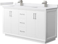 Wyndham Collection Strada 60 Inch Double Bathroom Vanity in White, White Cultured Marble Countertop, Undermount Square Sink, Brushed Nickel Trim