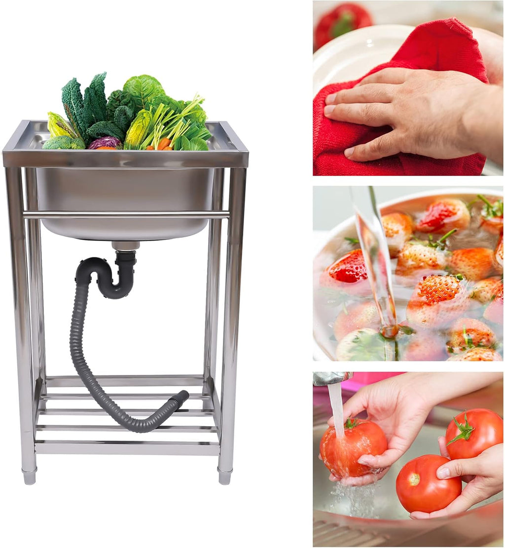 Single Compartment Stainless Steel Kitchen Sink with Storage Shelf S970