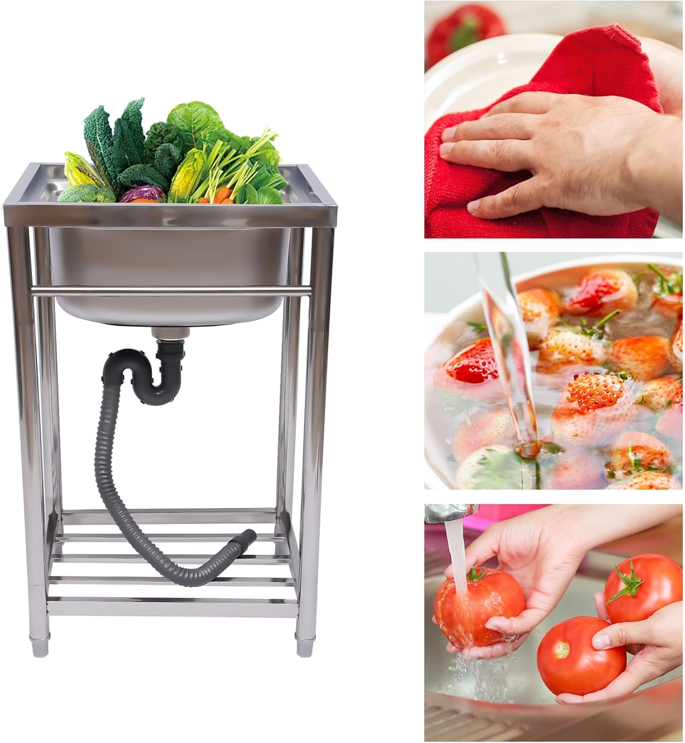 Single Compartment Stainless Steel Kitchen Sink with Storage Shelf S970