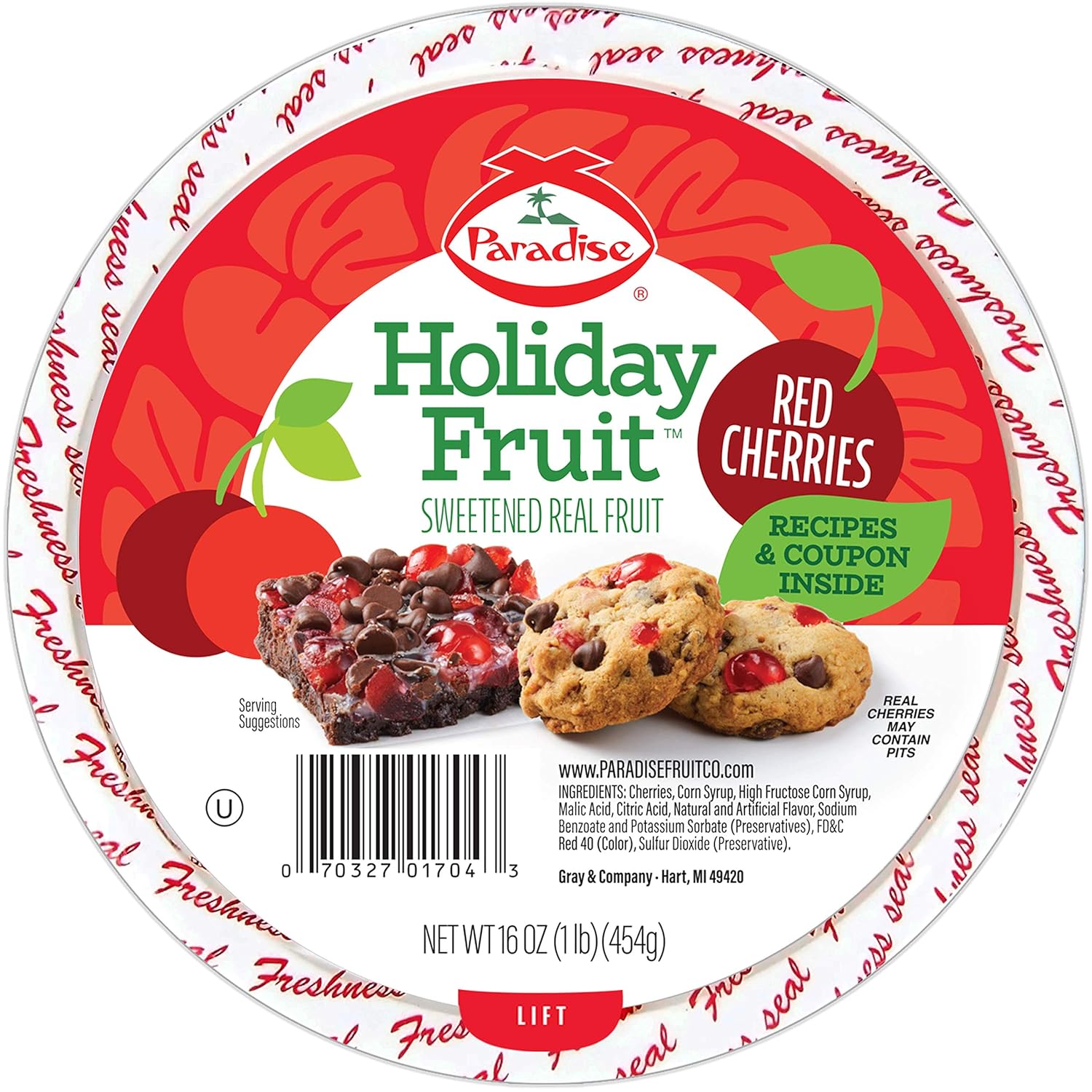 Paradise Cherries Whole, Red, 16 Ounce