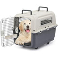 Magshion Pets Plastic Carrier, 22-Inch Hard-Sided 2-Door Top-Loading Kennel for Small Dogs and CatsLonger Traveling, Durable Handle, and 4 Sides Ventilation for Pet Up 22 lbs (White+Green)