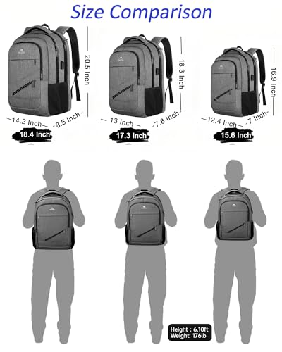 18 Inch Laptop Backpack, Extra Large Travel with Luggage Strap, TSA Approved Waterproof, Grey C969