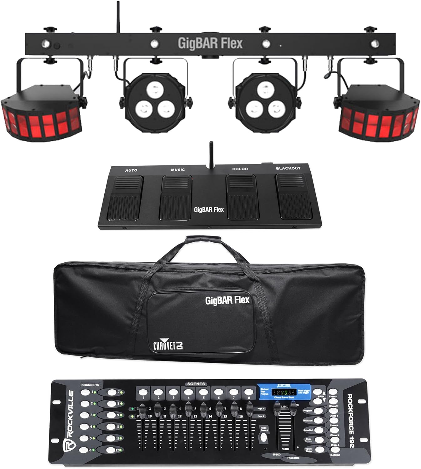 Chauvet DJ GigBAR Flex Lighting System w/Derby+Par Lights+Footswitch+Controller