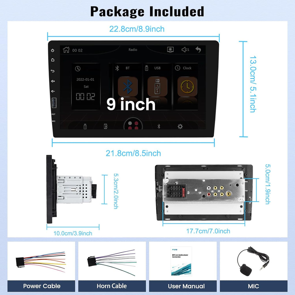 9 Inch Touchscreen Single Din Car Stereo with Wireless Carplay Android Auto Backup Camera D385060