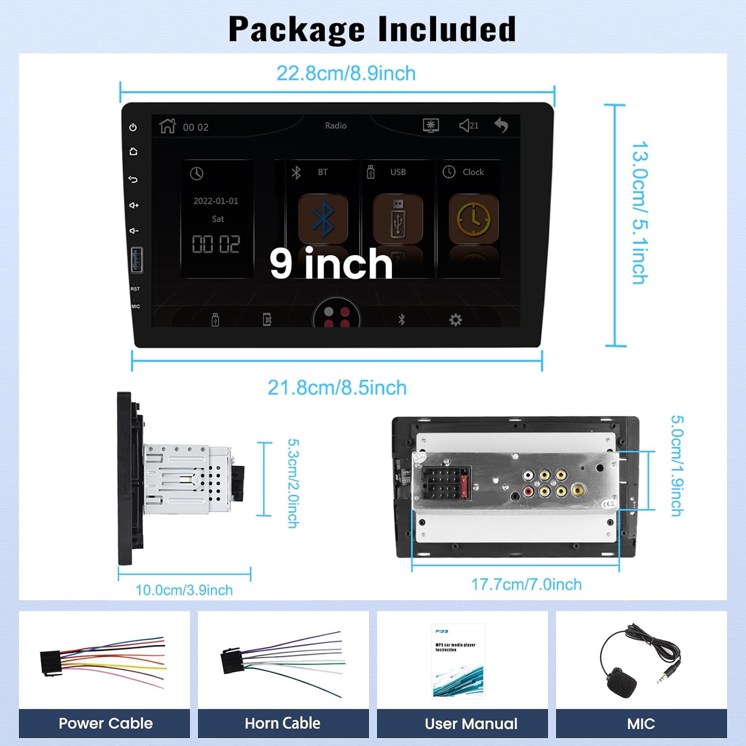9 Inch Touchscreen Single Din Car Stereo with Wireless Carplay Android Auto Backup Camera D385060