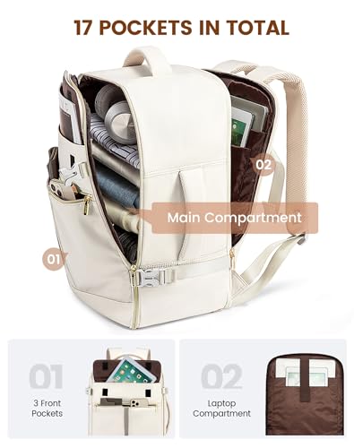 Travel Backpack for Women, 40L Carry On, Waterproof, Fits 17.3 Inch Laptop L444