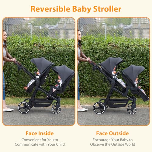 Double Stroller for Infant and Toddler, Foldable Pushchair with Reversible Backrest, Light Gray Q62723